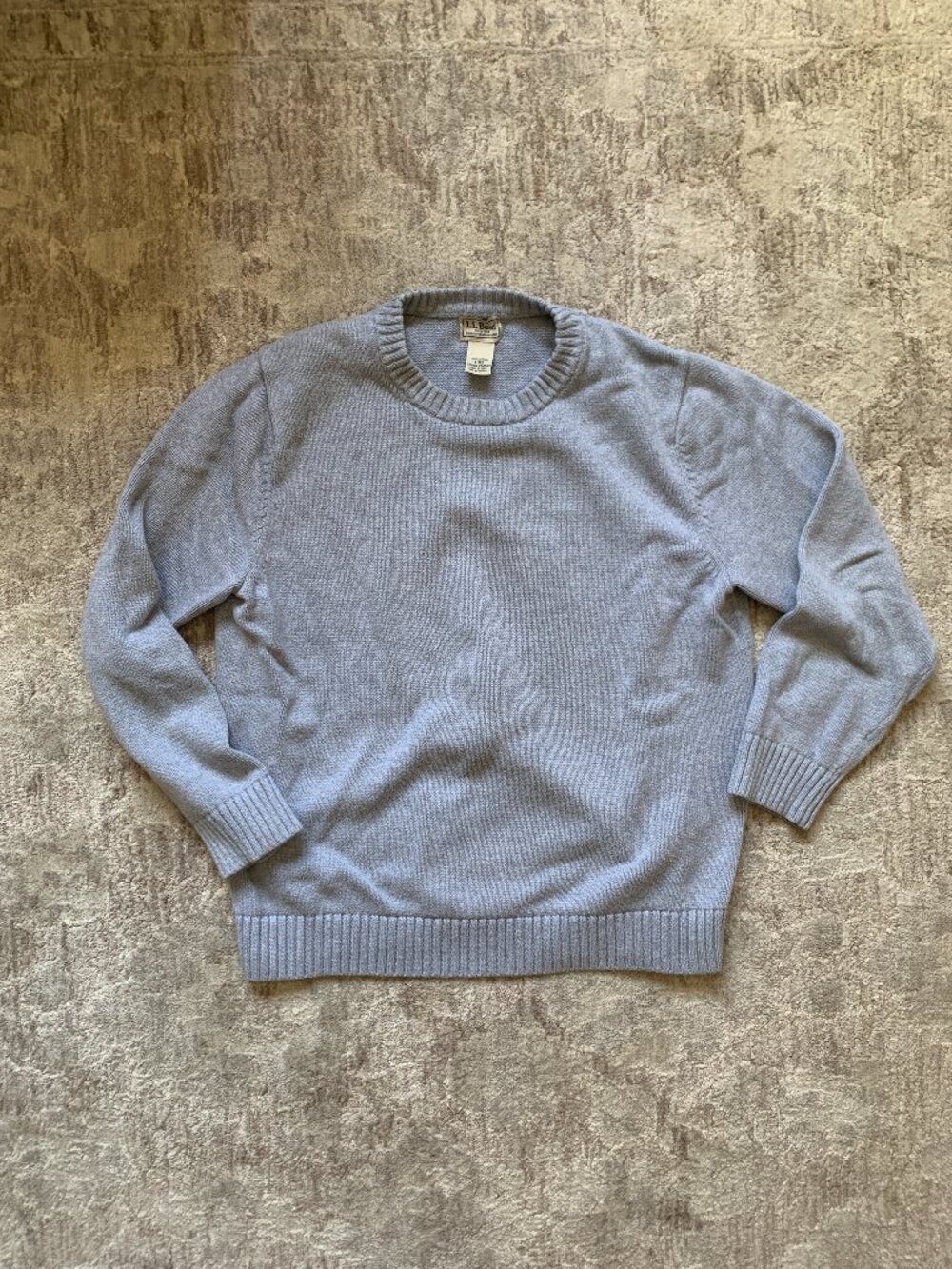 L.L. Bean Heather Gray 100% Cotton Shaker Knit Crewneck Sweater L Reg